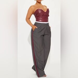 Fashion Nova Gray Pinstripe Pants with Burgundy Stripe